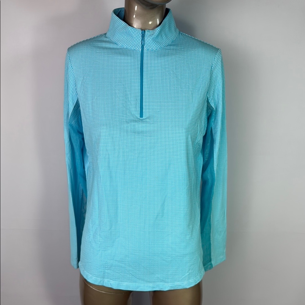 Ibkul Light Blue Gingham Quarter-Zip Pullover